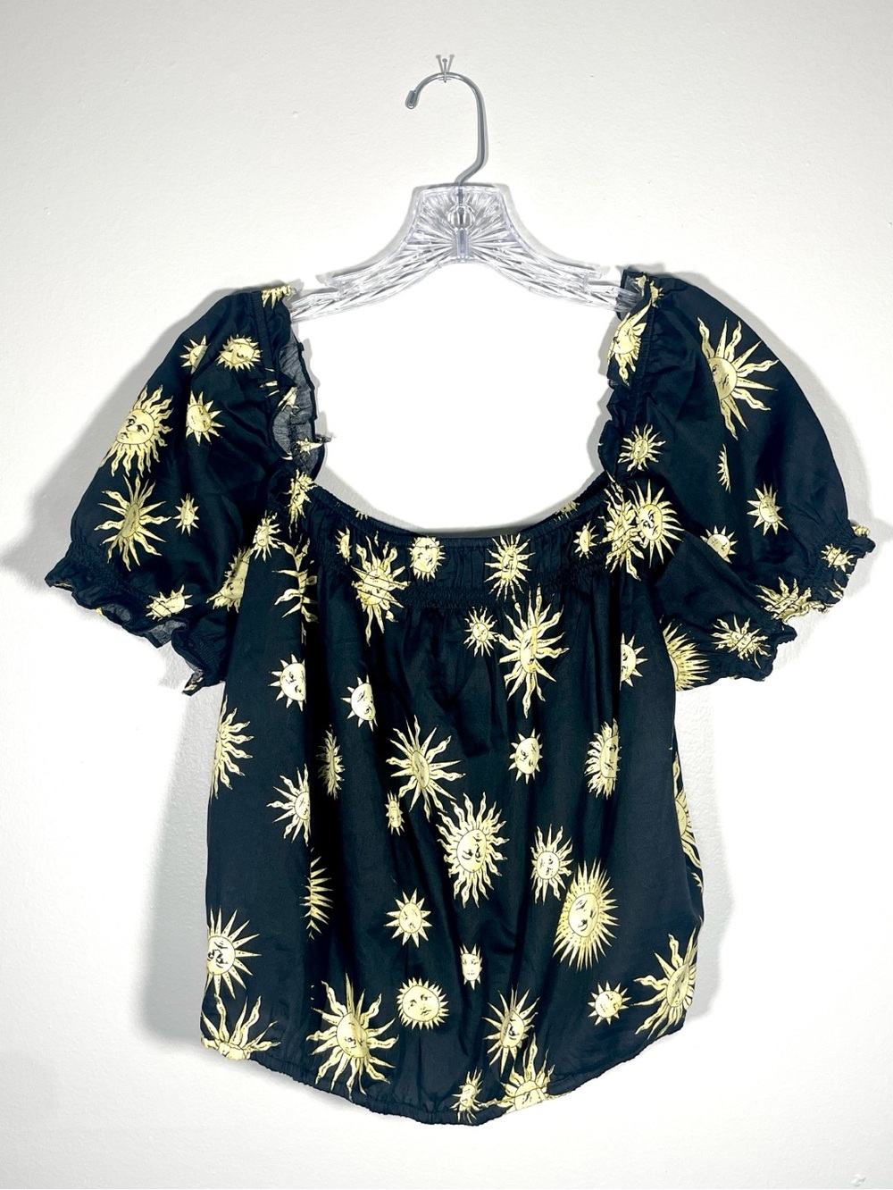 ModCloth Celestial Sun Print Puff Sleeve Peasant Top Cottagecore Fairycore Witch